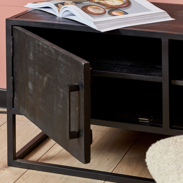Tv meubel Denver Black 100 cm | Zwart Mangohout en Staal