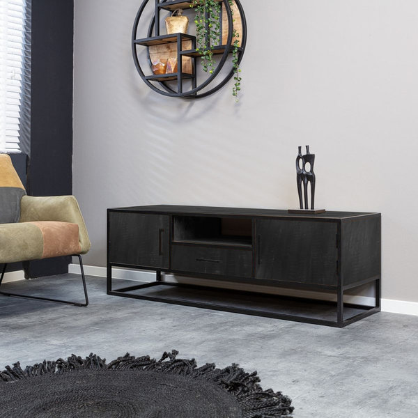 Tv meubel Denver Black 145 cm | Zwart Mangohout en Staal