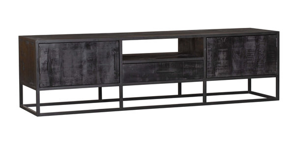 Tv meubel Denver Black 180 cm | Zwart Mangohout en Staal
