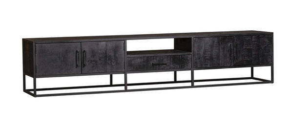 Tv meubel Denver Black 240 cm | Zwart Mangohout en Staal