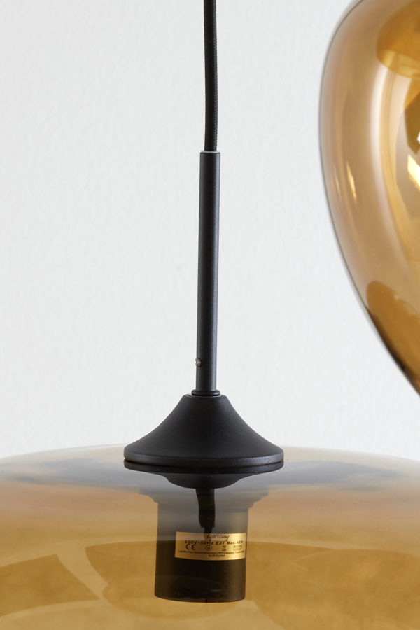 Hanglamp Mayson 3L Ø40x160 cm | Glas Bruin-Mat Zwart | Leverbaar Vanaf Week 14
