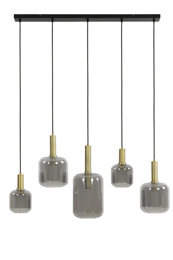 Hanglamp Lekar 5L 110x22x32 cm | Antiek Brons+Smoke Glas
